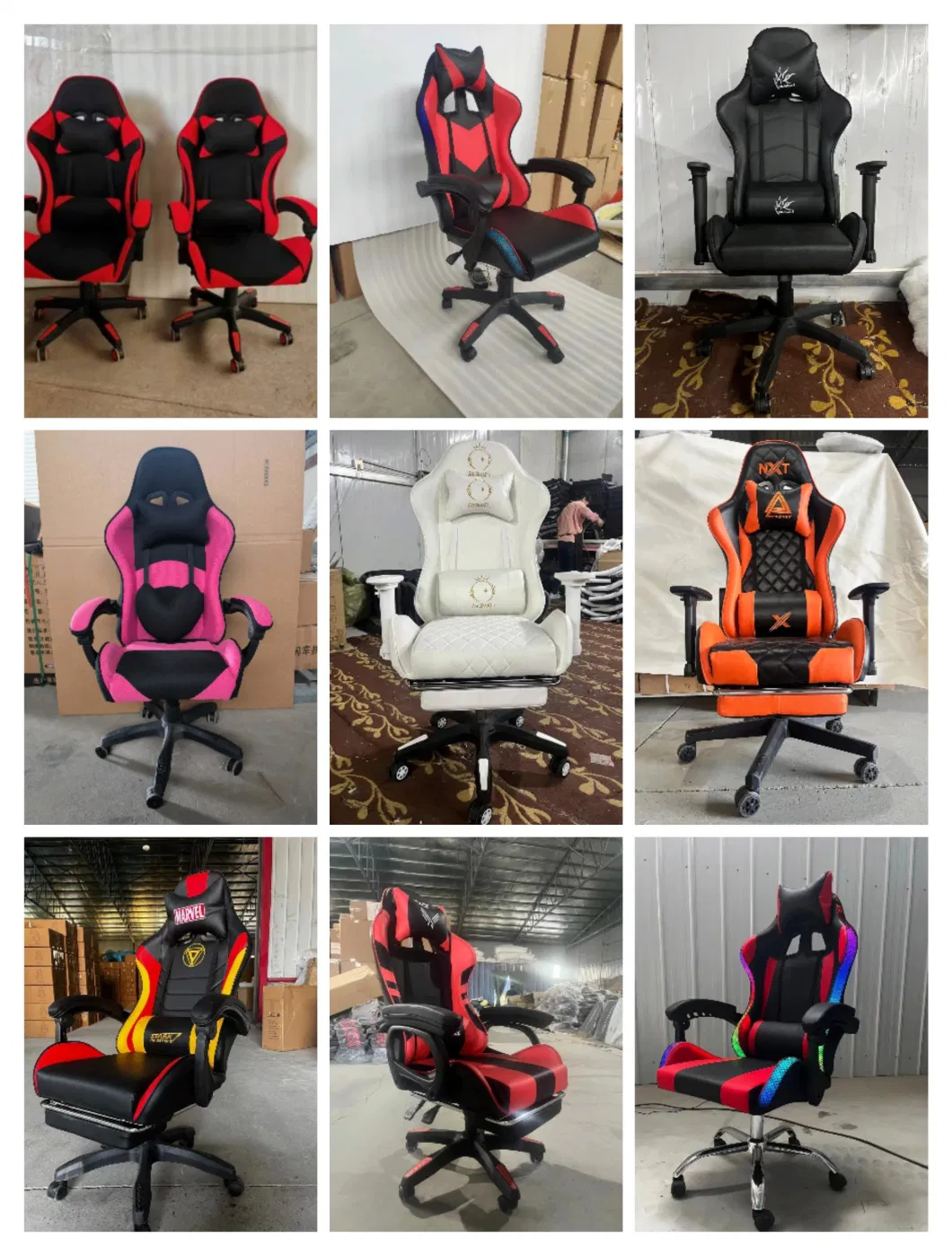 Red and White Lumbar Support PU Back Computer Gaming Chair with Footrest