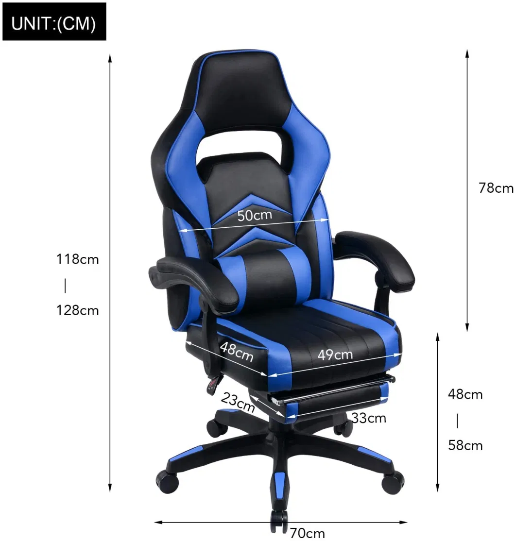 Reclining Racing Style High Back Blue Massage Gaming Office Chair with Footrest