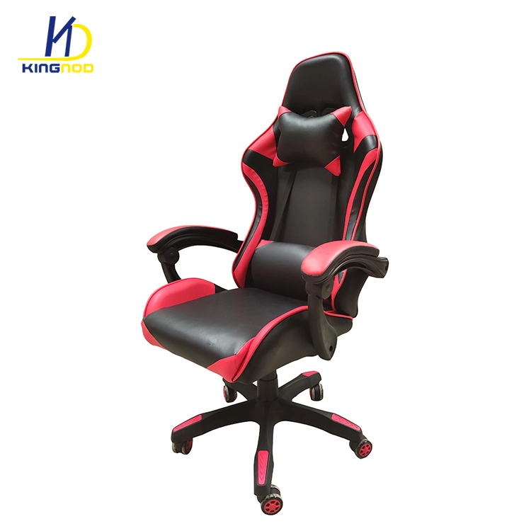 Red and White Lumbar Support PU Back Computer Gaming Chair with Footrest