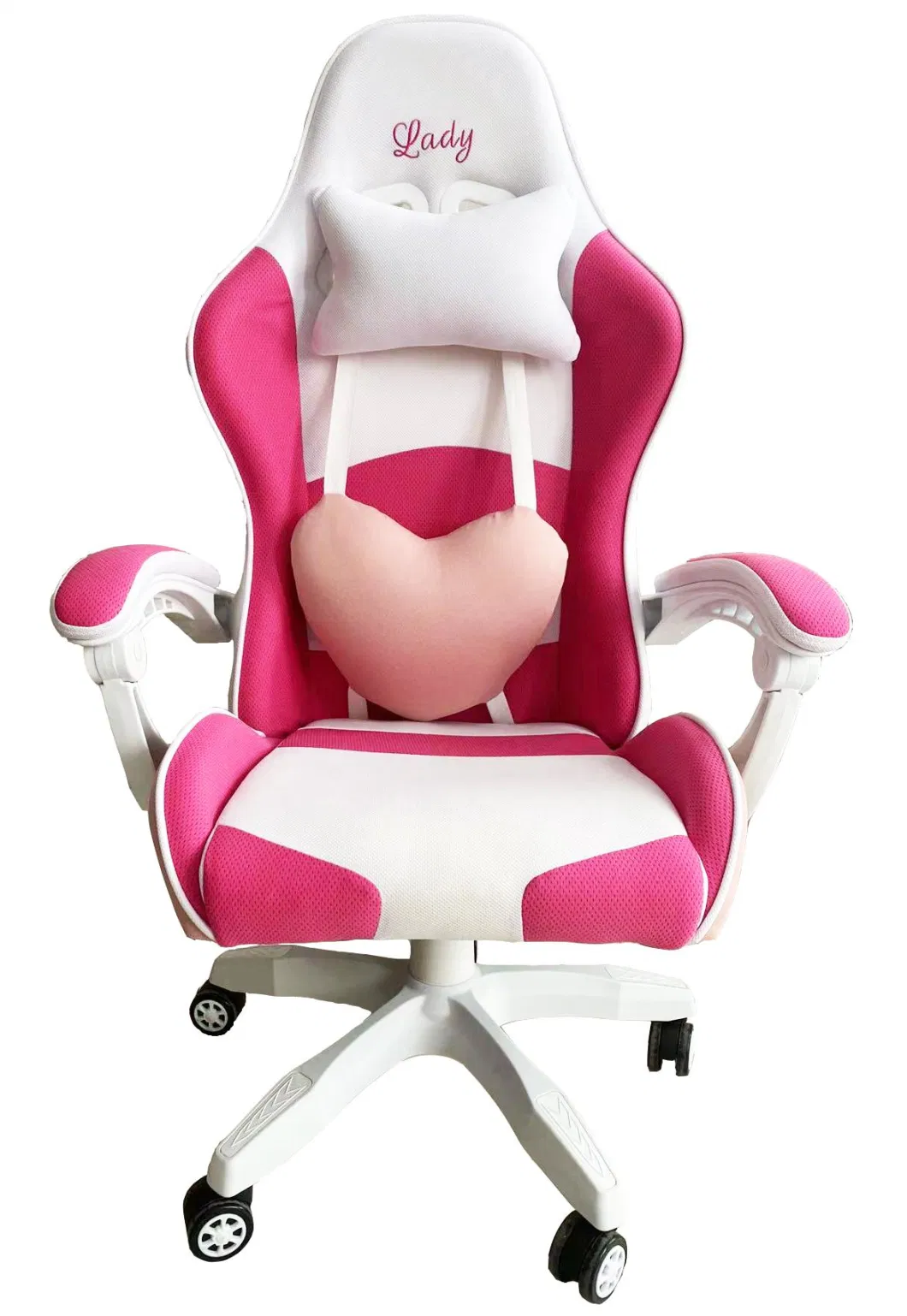 Pink and White Fabric Back and Seat Pillow Luxury Gaming Room Chair