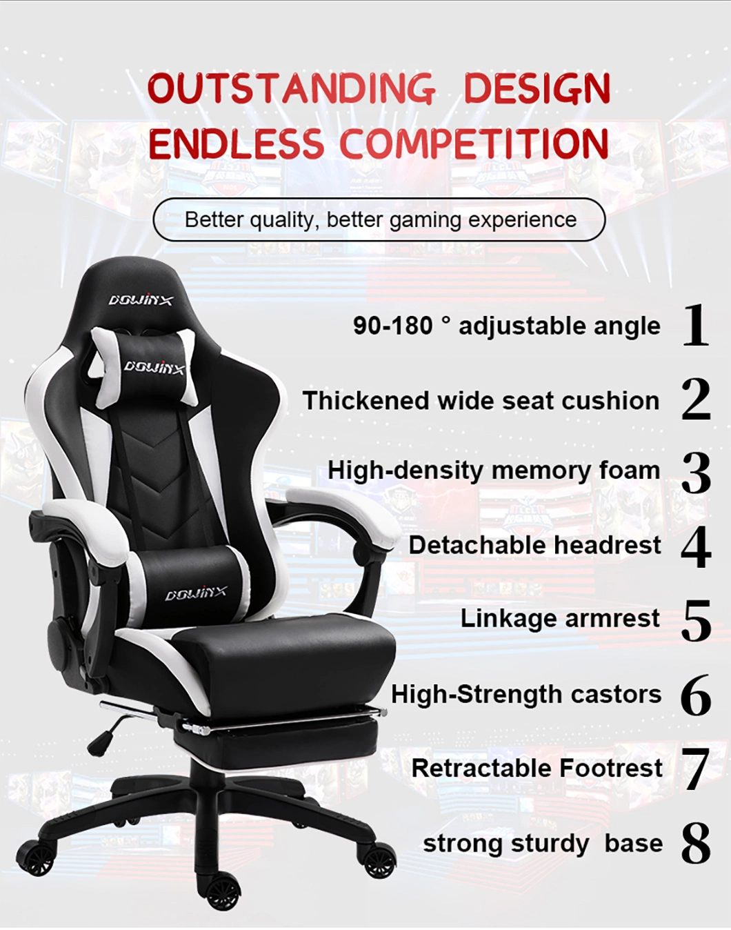 Black Adjustable Swivel Sport Leather Computer Chair Office Furniture Gaming Chair