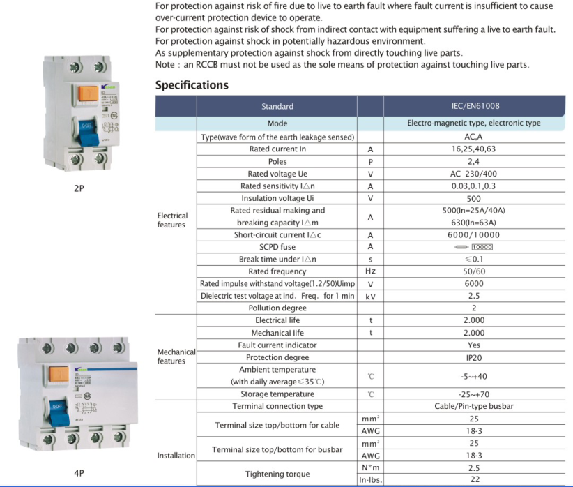 Iidk 2p 4p Earth Leakage Circuit Breaker ELCB