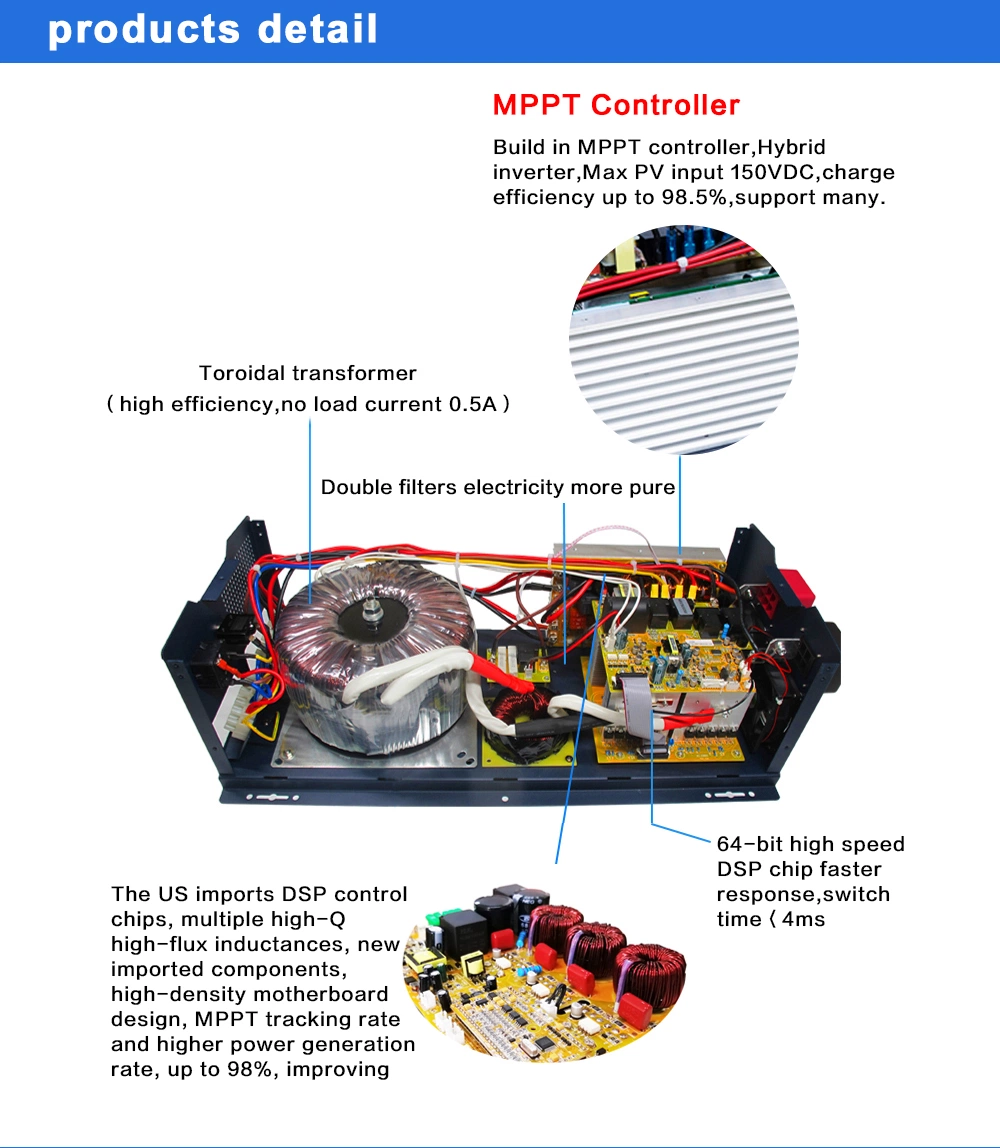 Low Frequency Solar Power Inverter 2kw Inbuilt MPPT Controller and Isolation Trasnformer