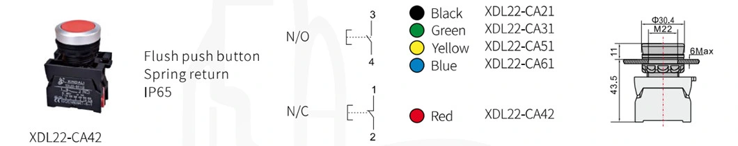 Xdl22-Ca42 Water Proof Red Spring Return 22 mm Plastic Pushbuttons