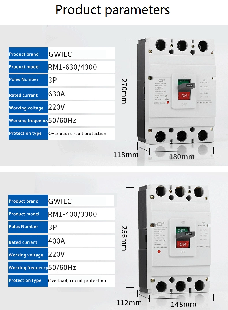 400, 500, 690V 160 AMP 200 250 Protector Breaker MCCB with Good Service RM1-100