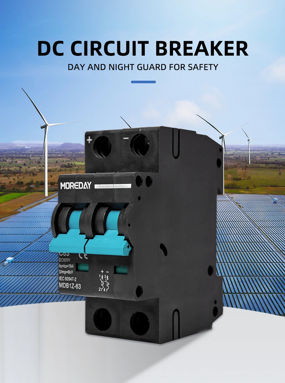 Moready 15 Years Professional Manufacturer Electrical Circuit Breaker DC MCB L7 1000V 63A 1p-4p DC Breaker