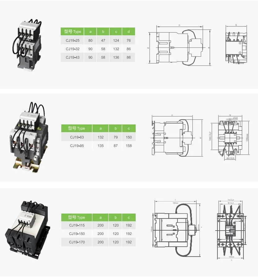 Good Quality Aoasis Cj19-170 220V Cj19 Series Switching AC Capacitor Contactor 170A