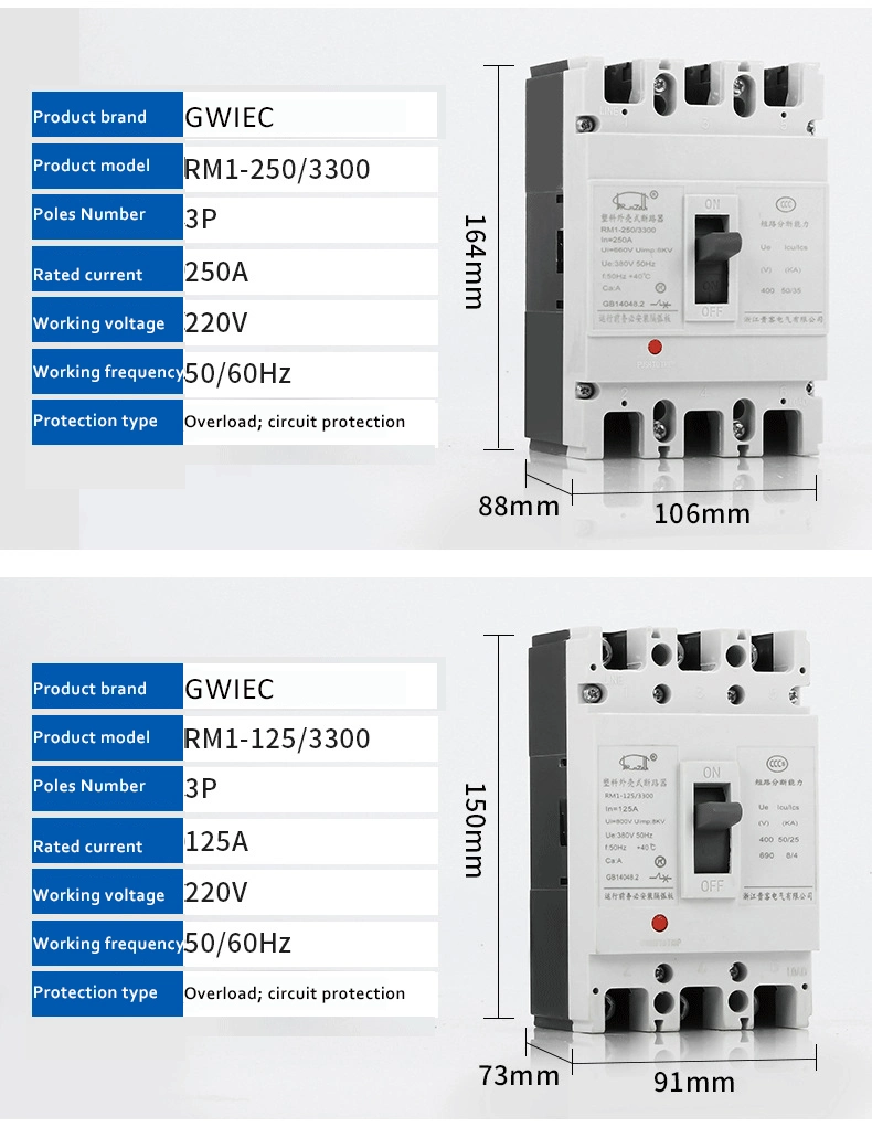 400, 500, 690V 160 AMP 200 250 Protector Breaker MCCB with Good Service RM1-100