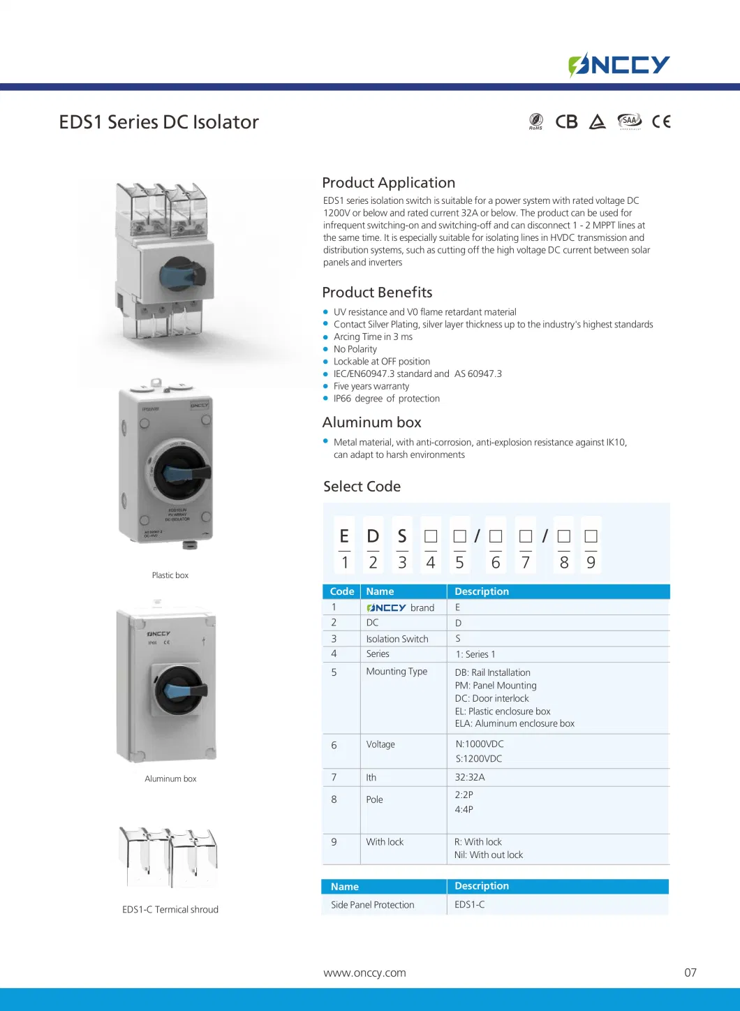 Disconnecting Switch Solar Power Outdoor IP66 Waterproof Isolator Switch