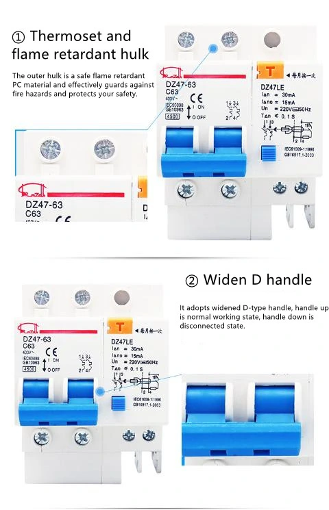 Factory Price 4p 30mA Gwiec Overload Protection Single Pole MCCB Breaker Protector ELCB Dz47le