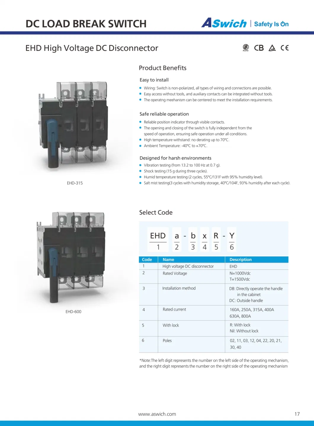 Aswich High Voltage Disconnecting Switch Outdoor 1500V DC Load Disconnect Switch 200A