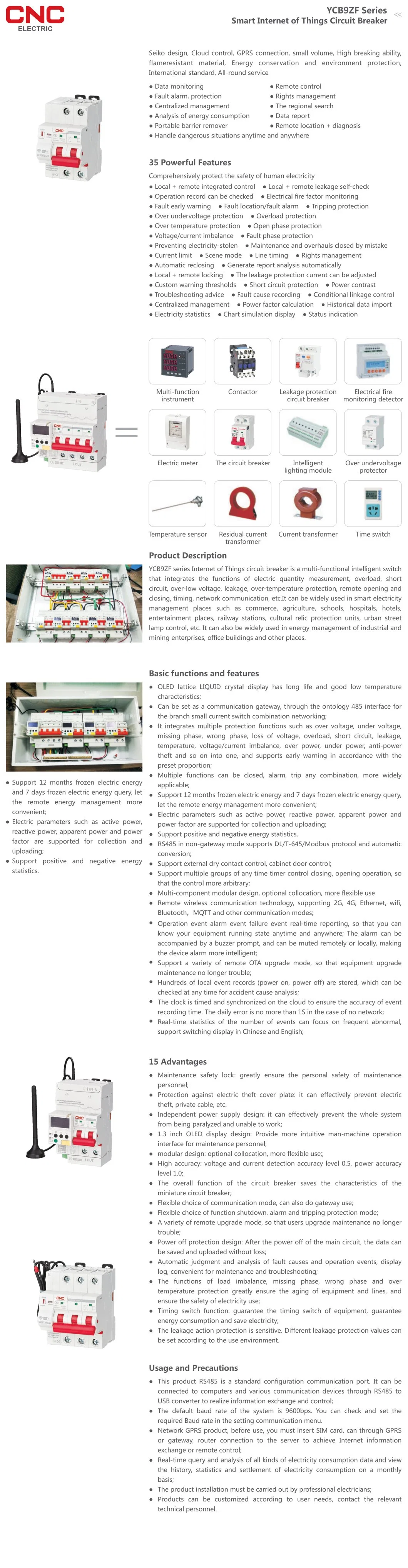 Ycb9zf-100ap IP20 6ka 32A 63A 100A Smart MCB WiFi Miniature Circuit Breaker