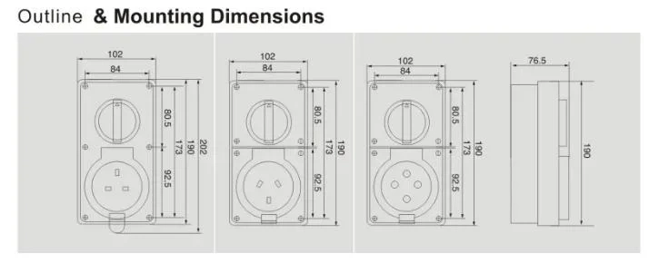 4 Pin IP66 Waterproof Combination Industrial Isolating Socket Switch Au Standard 56CV432 500V 10A 20A 32A 40A 50A