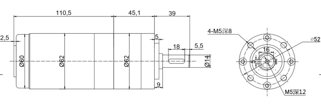 Protection Grade IP44 Round Brush 62mm DC Planetary Gear Motor