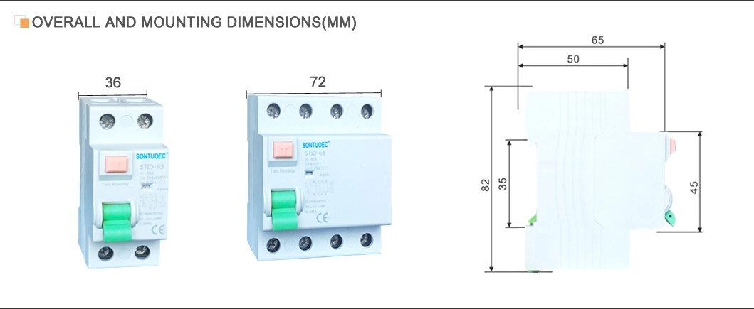 RCCB 4p DIN Rail Residual Current Circuit Breaker RCD a Type