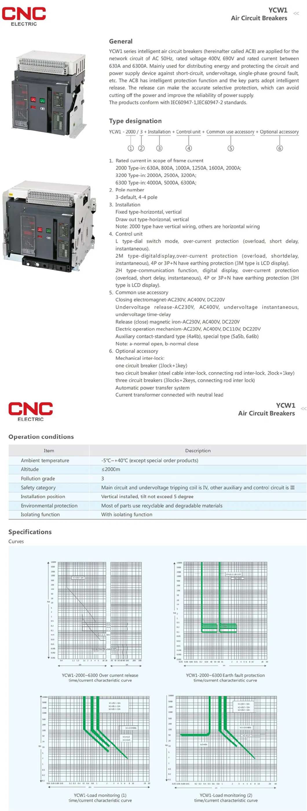 High Quality Ycw1-1000-3p/4p Intelligent Universal Air Circuit Breaker Acb