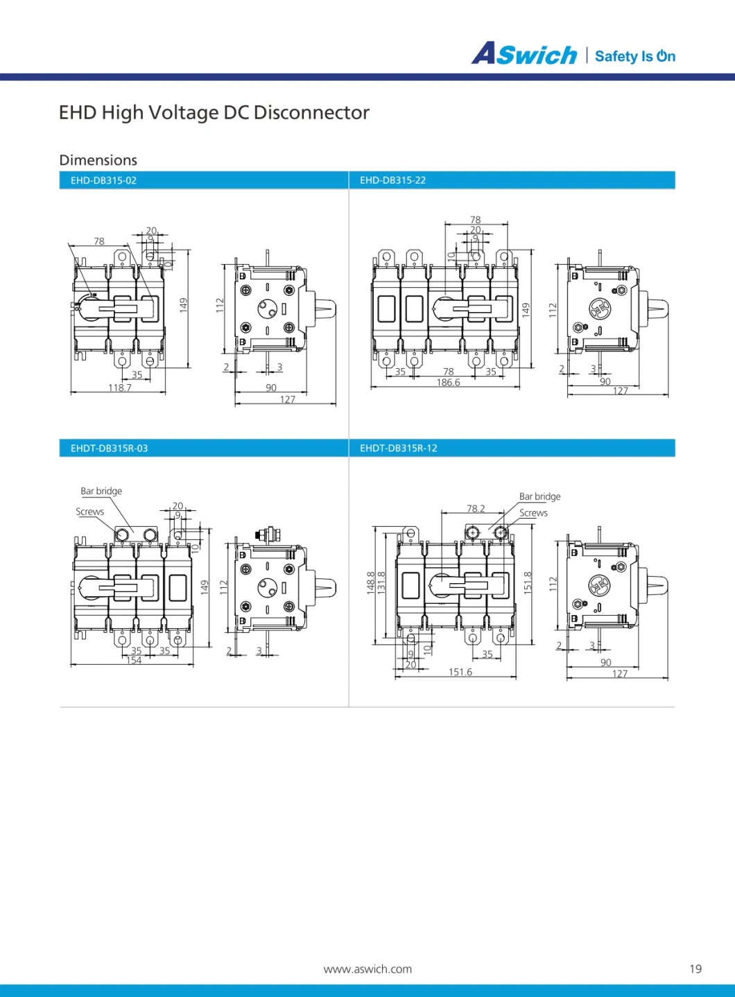 Aswich High Voltage Disconnecting Switch Outdoor 1500V DC Load Disconnect Switch 200A