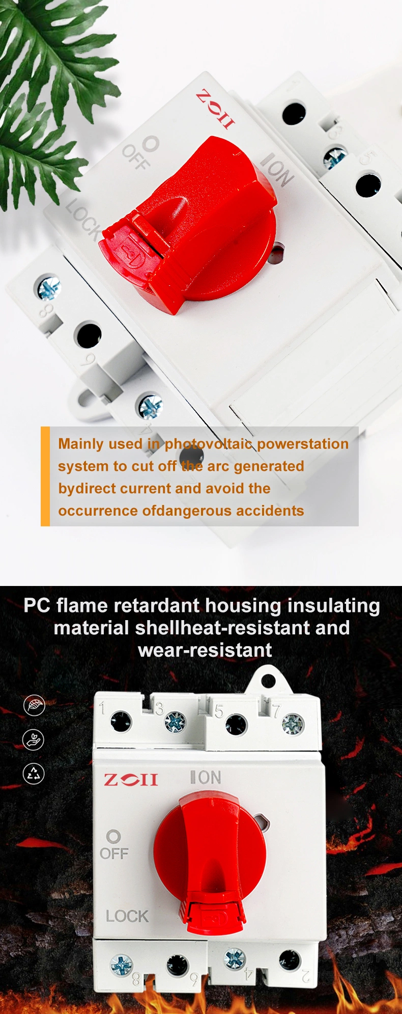 Zoii Electrical Change Over Switch PV Solar Isolator Switches 1000V DC 32A 2p 4p Rotary Switches Zyis-N32/4