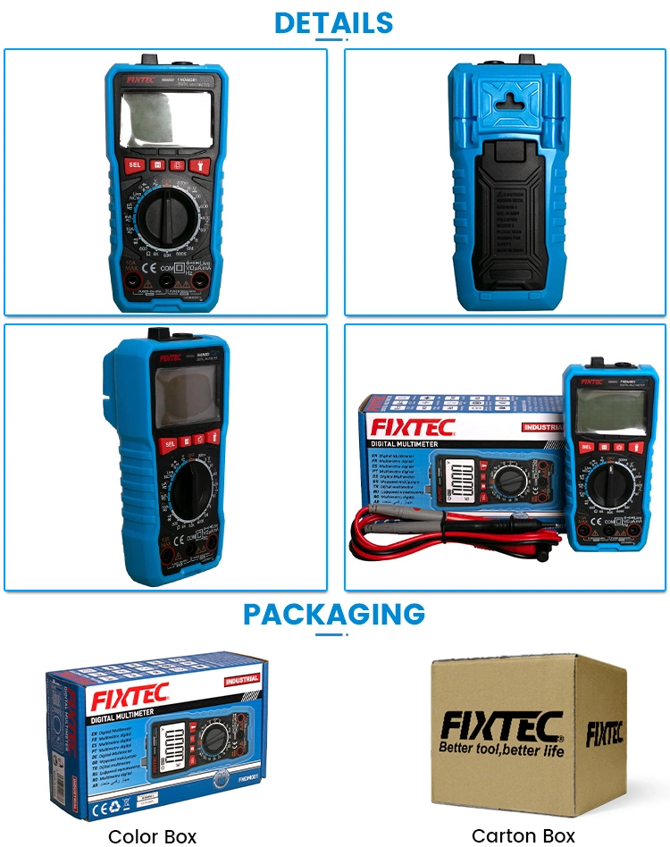 Fixtec Industrial Quality 600V Multimeter Digital Manual-Ranging Voltmeter Tests Batteries/Diodes/Continuity