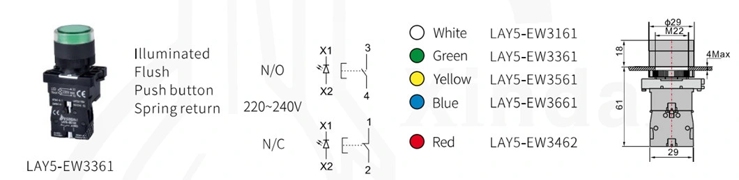 Lay5-Ew3361 Indicator Light IP40 LED Light Push Button Switch