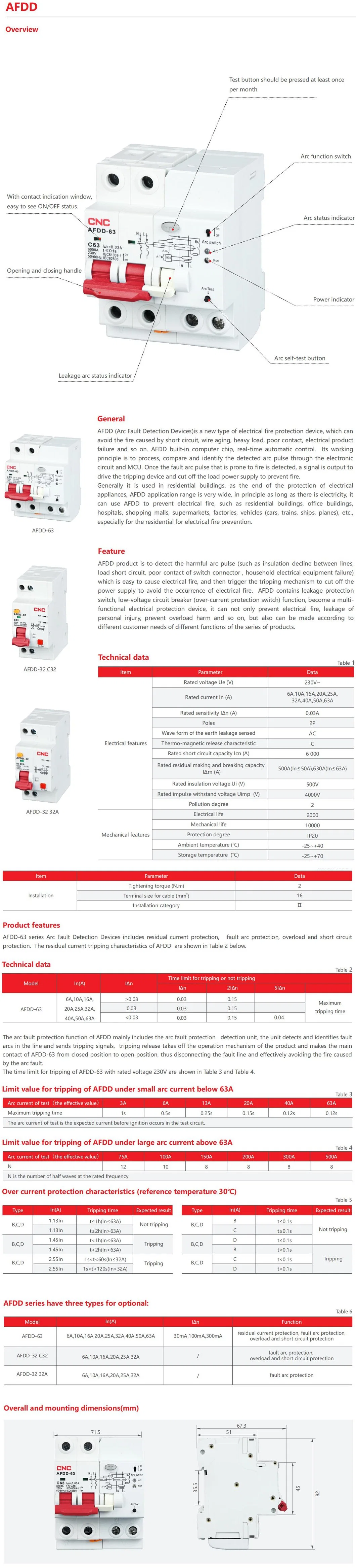 Afdd 2p 6A 16A 20A 25A 32A 63A Mini Circuit Breaker AC Arc Fault Detection Protector Devices