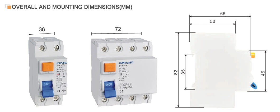 Residual Current Circuit Breaker RCCB a or AC Type 2p, 4p