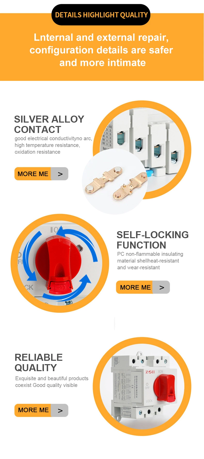 Zoii Electrical Change Over Switch PV Solar Isolator Switches 1000V DC 32A 2p 4p Rotary Switches Zyis-N32/4