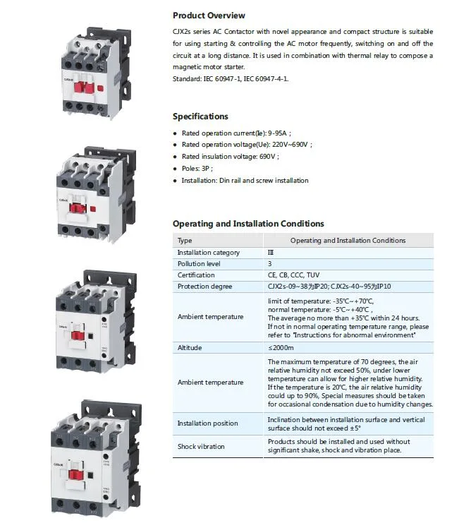 Good Price CCC/CE 3p Gwiec Silver Contact Electrical 380V Mini Contactor Cjx2