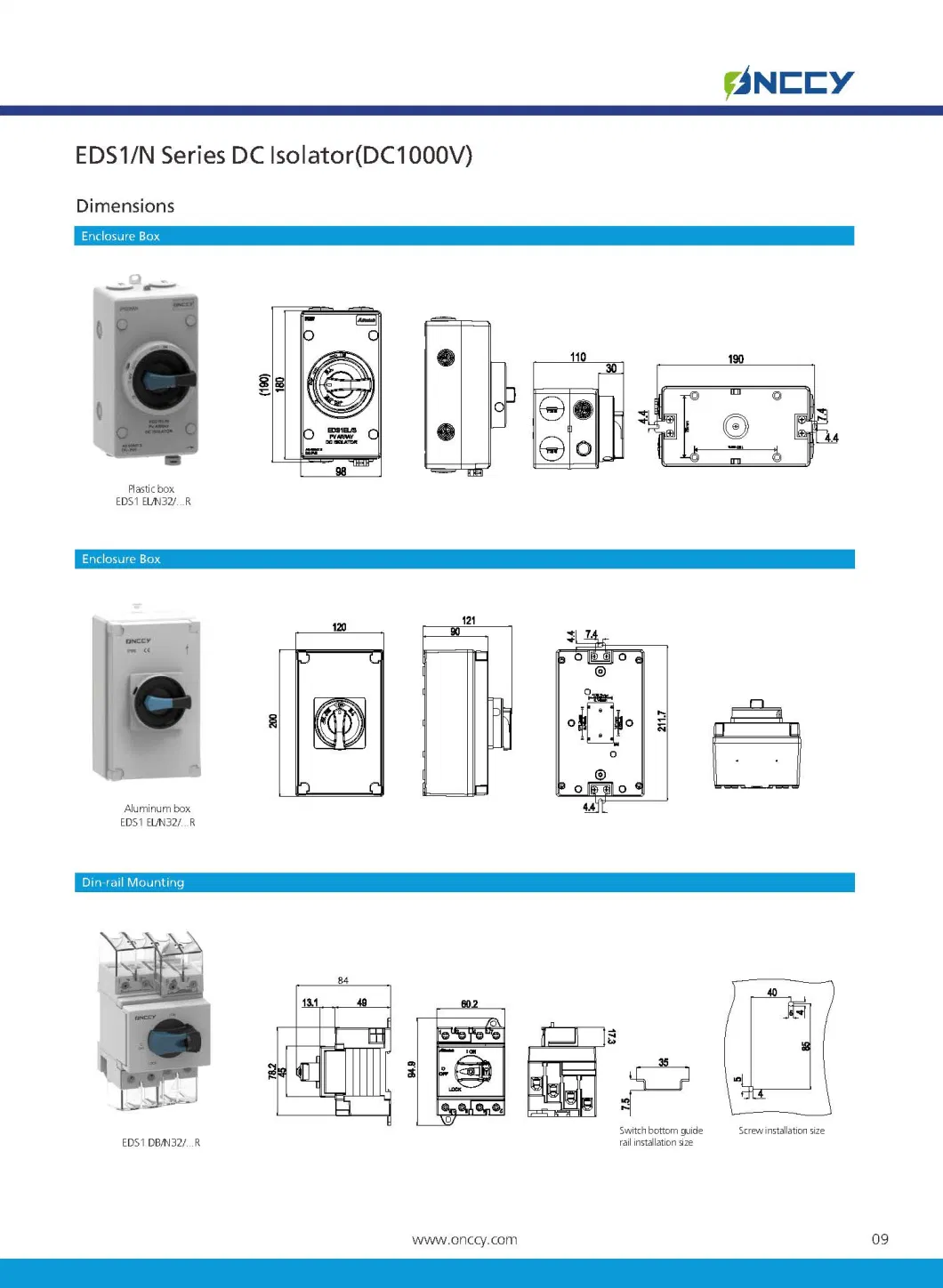 Enclosure Box Waterproof IP66 DC1200V 32A 4p PV Solar Disconnect Switch