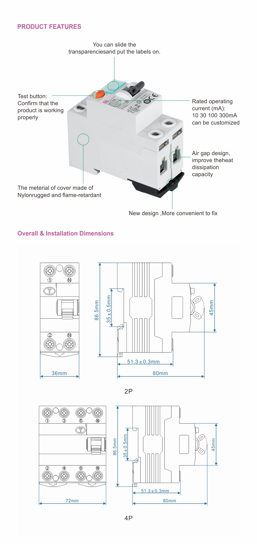 Cjl1 4p Electronic or Magnetic Type Residual Current Circuit Breaker MCB RCCB