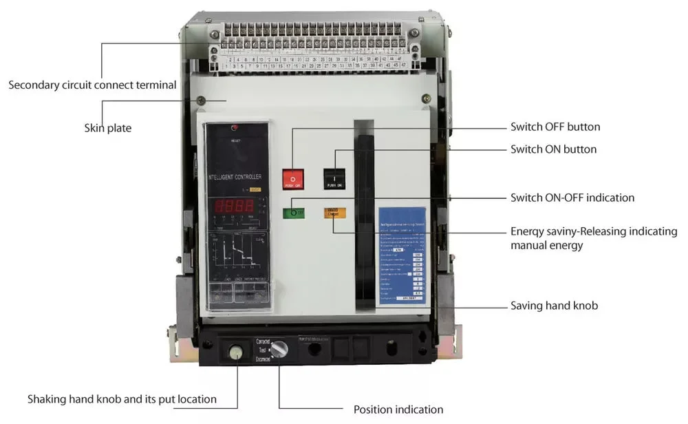 Dw45 Air Circuit Breaker 3 Pole 4 Pole 6300A 5000A 4000A 3200A 2500A 2000A 1600A 1250A 1000A 220V 380V 690V 1000V 1140V 1300V 3p 4p AC DC Acb