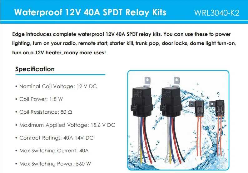 Edge Wrl3040-K6 Complete Waterproof 12V 40A Spdt Relay Kits