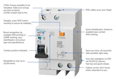 1P+N C63 10kA installazione RCBO compatibile con unità di consumo RCBO demolitore