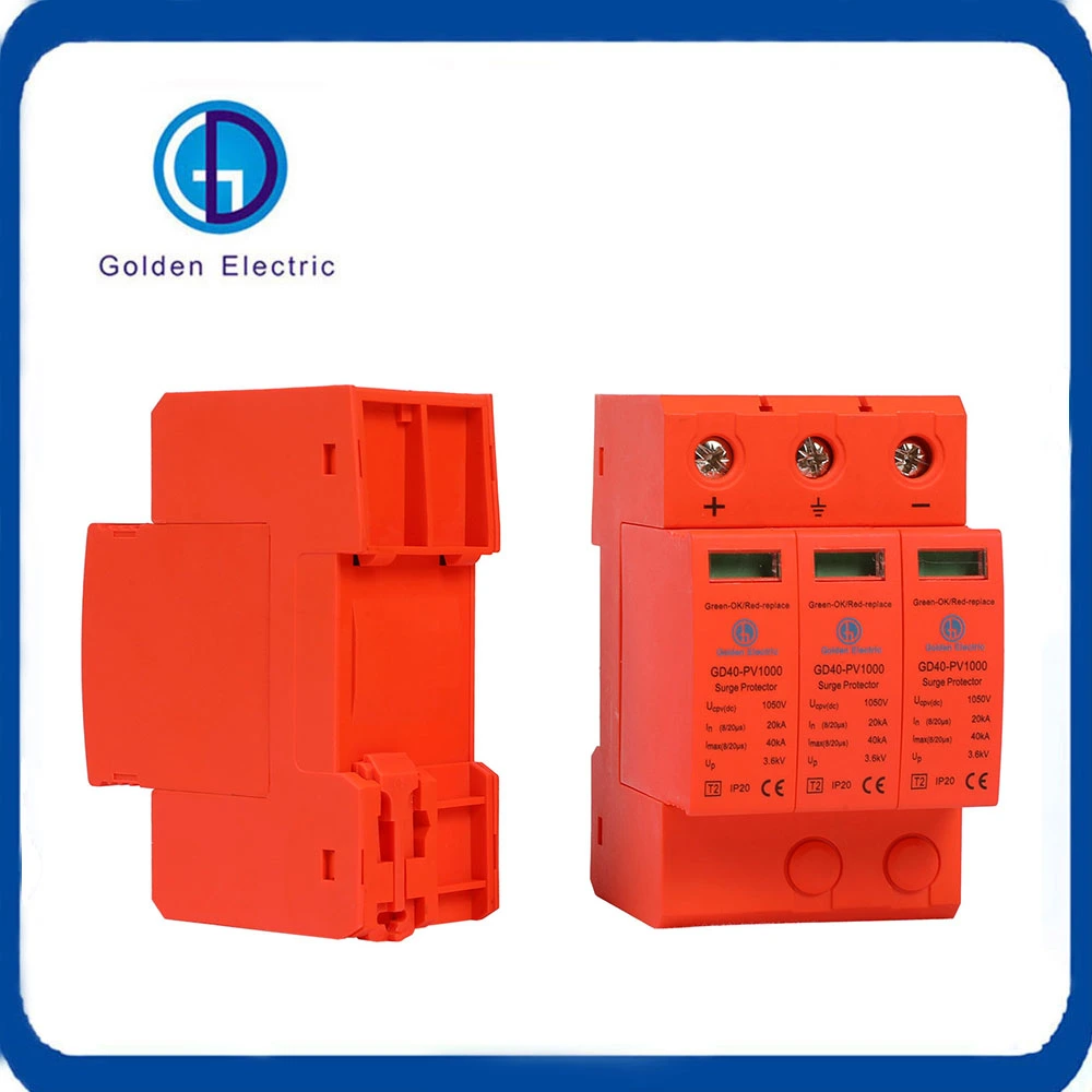 3p DC 1000V 20-40ka SPD House Power Surge Protector Protective Arrester Device DIN Rail Lightning Protection