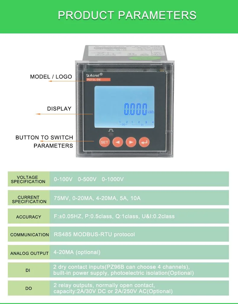 Acrel Pz96-AV3/M Three Phase AC Voltage Meter with LED Display with One Channel 4-20mA Output