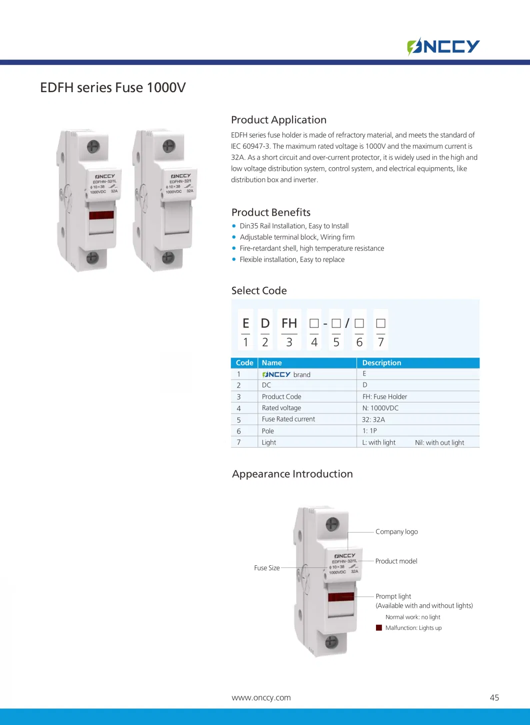 Solar PV DIN Rail DC 1000V/1500V 16/50A Fuse Holder Fuse Switch