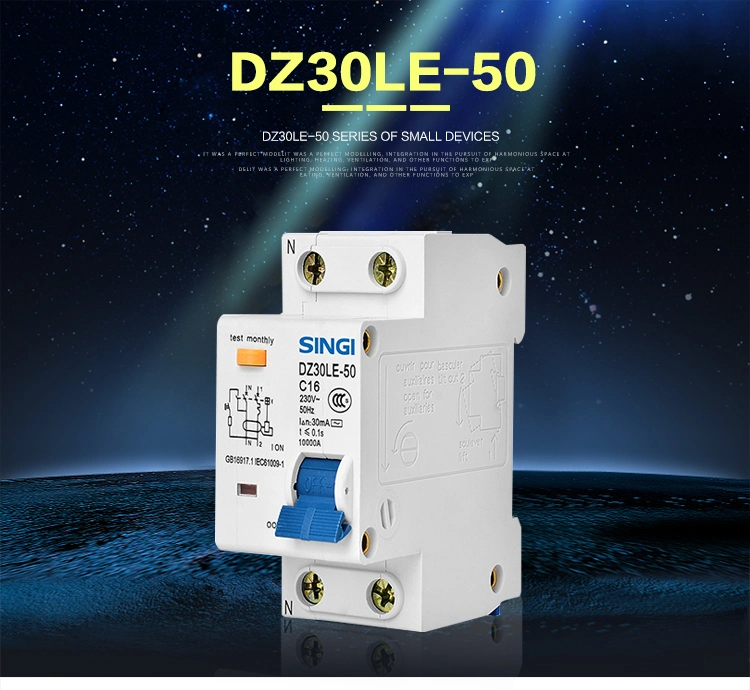 Dz30le-50 Residual Current Circuit Breaker with Over Current Protection (RCBOs) 230V 30mA 1p+N 32A 50A 3ka MCB RCBO