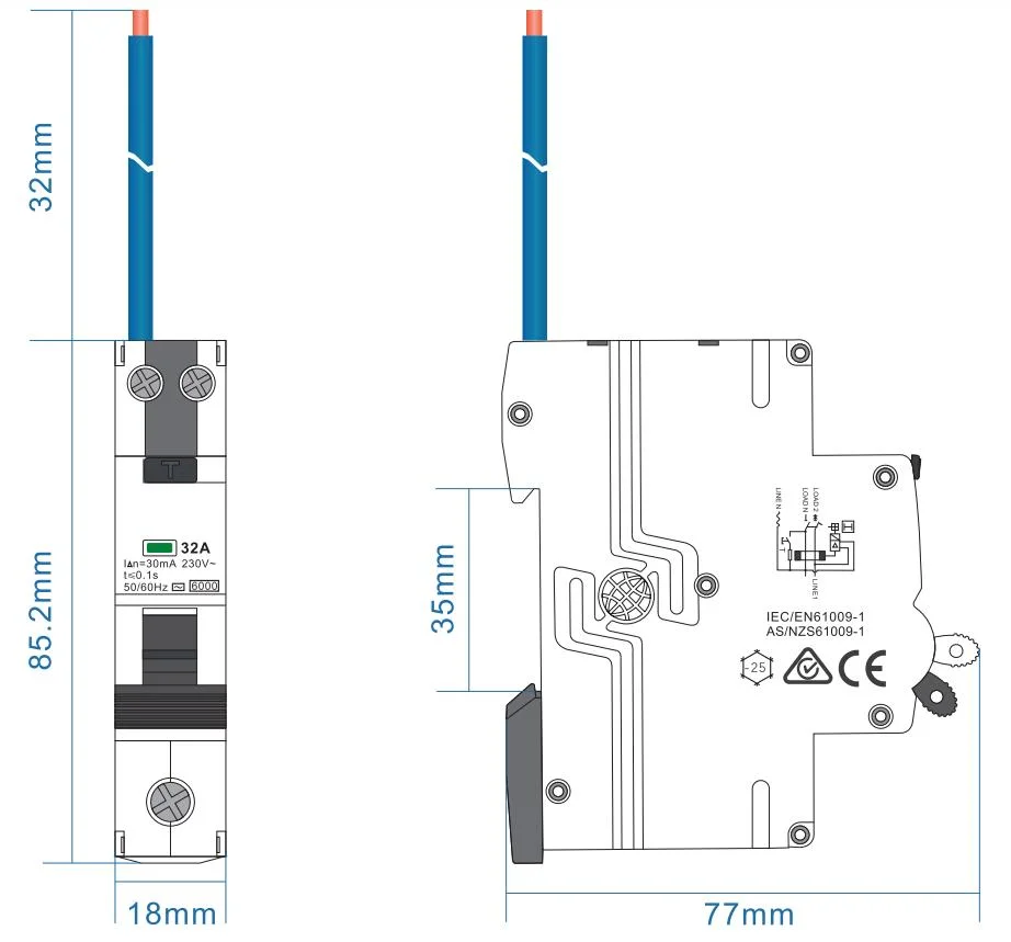 Geya Gyr10n-40 1p+N Single Module RCBO Circuit Breaker Residual Current Circuit Breaker with Over Current Protection RCBO