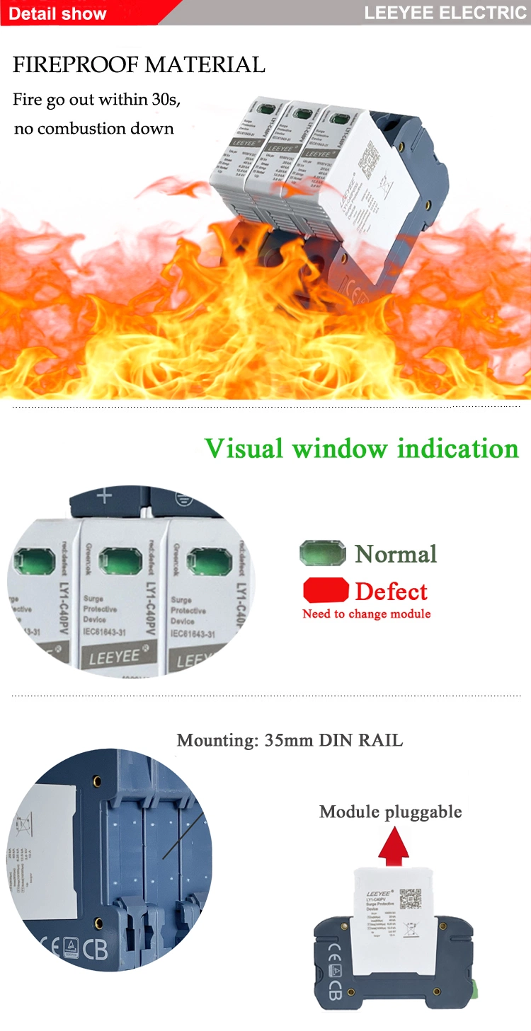 T1+T2 3p 1000V DC Solar Surge Protective Device SPD for PV System Lightning Protection