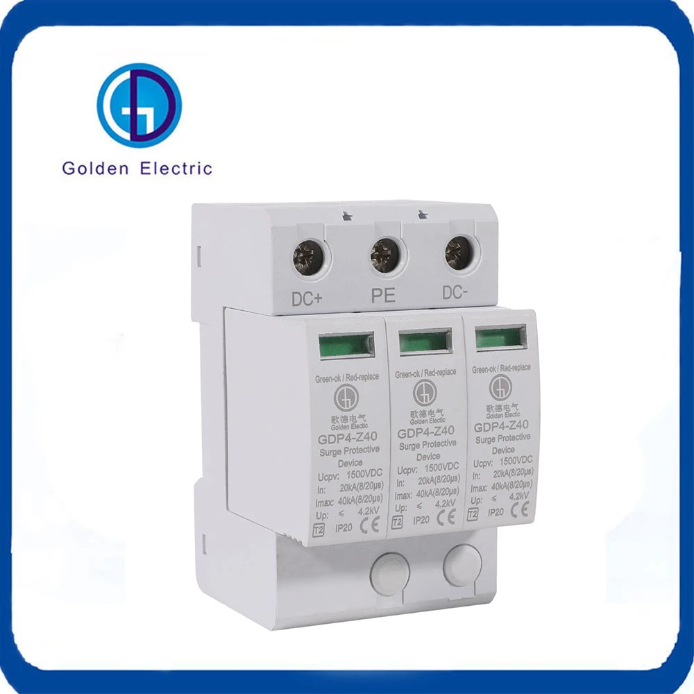 3p DC 1000V 20-40ka SPD House Power Surge Protector Protective Arrester Device DIN Rail Lightning Protection