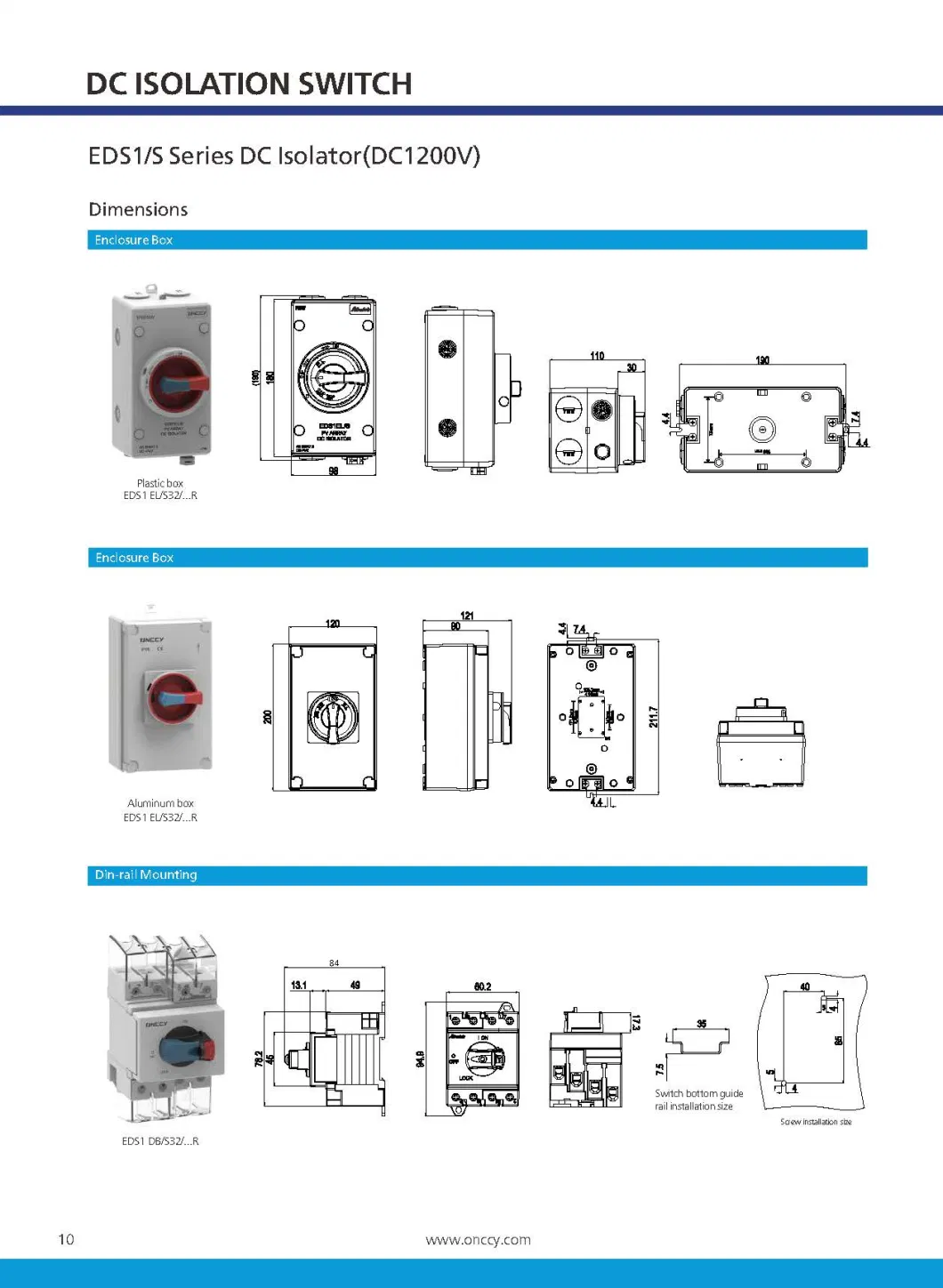 Enclosure Box Waterproof IP66 DC1200V 32A 4p PV Solar Disconnect Switch