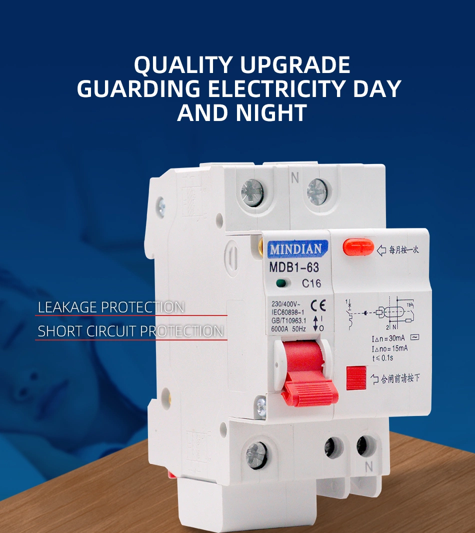 RCBO Circuit Breaker 1p+N Earth Leakage Circtuit Breaker ELCB RCCB RCD RCBO 6A 10A 16A 20A 25A AC Type Residual Current Device