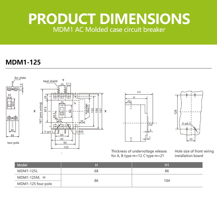 AC MCCB Ctm1-125L/2300 40A 63A 80A 100A 125A 2p 3p 4p AC400V 25ka Air Switch Moulded Case Circuit Breaker Overload Protection