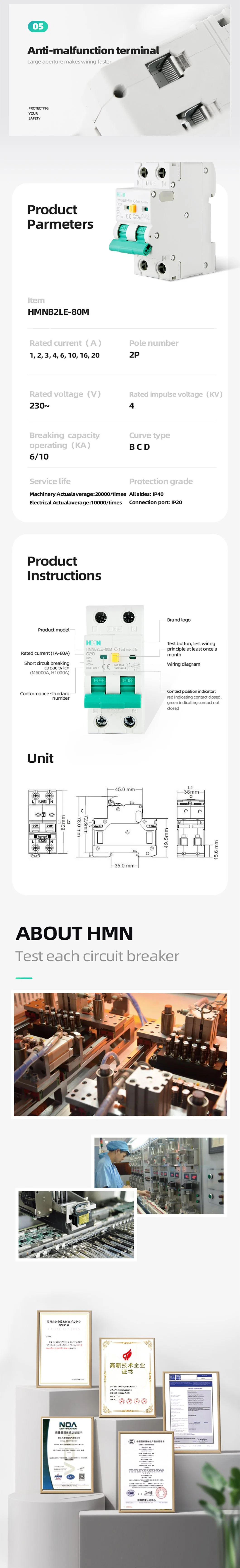 residual current Miniature Circuit Breaker 1p 2p 3p 4p Mini MCB 10ka 2p 63,ELCB,RCBO,RCBB 36mm Width Factory Price