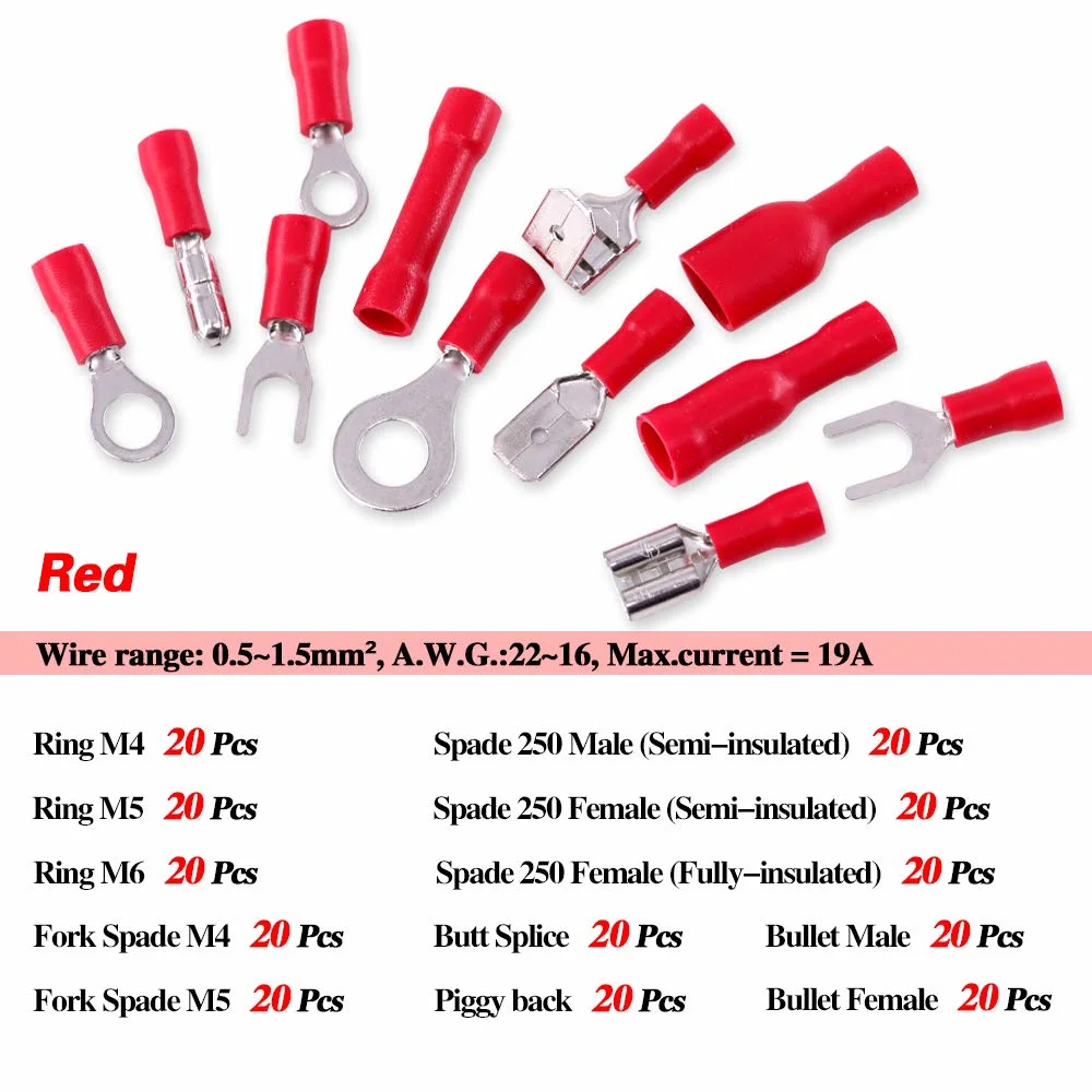 Insulated Fork Female Spade Butt Ring Pre-Insulated Crimp Electrical Connector Terminal