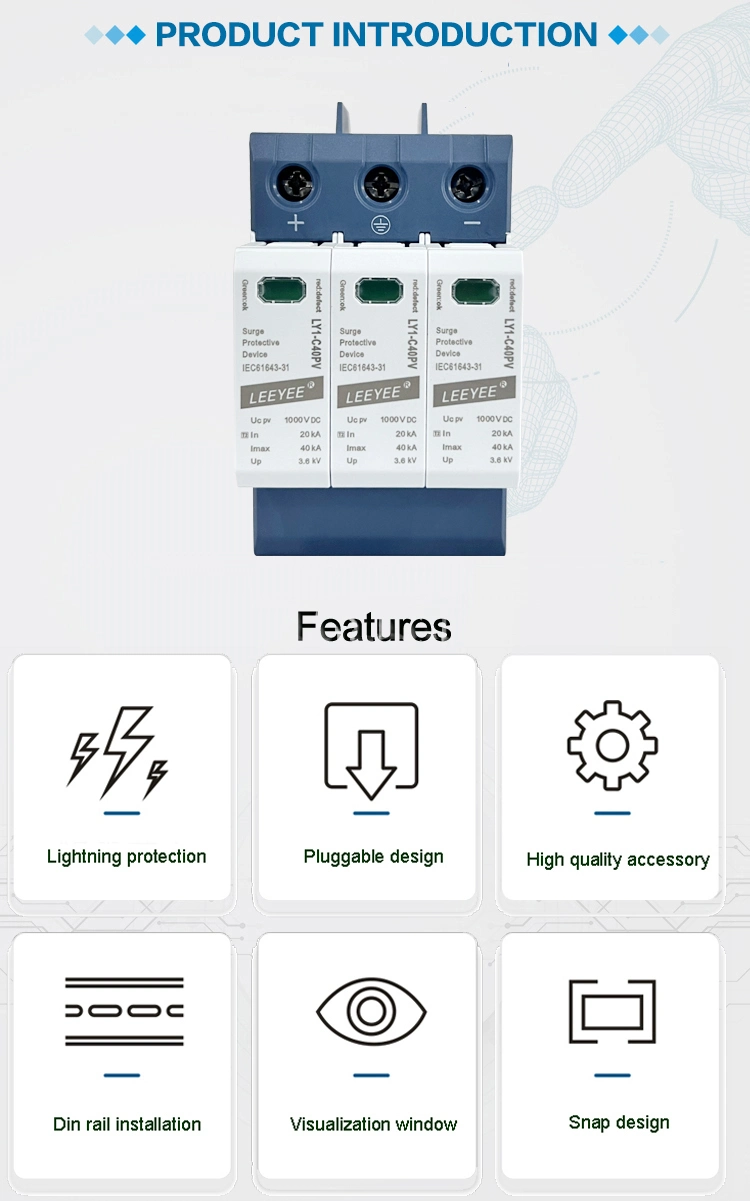 20ka-40ka T2 3p 1000V DC Solar Power SPD Surge Protection Device