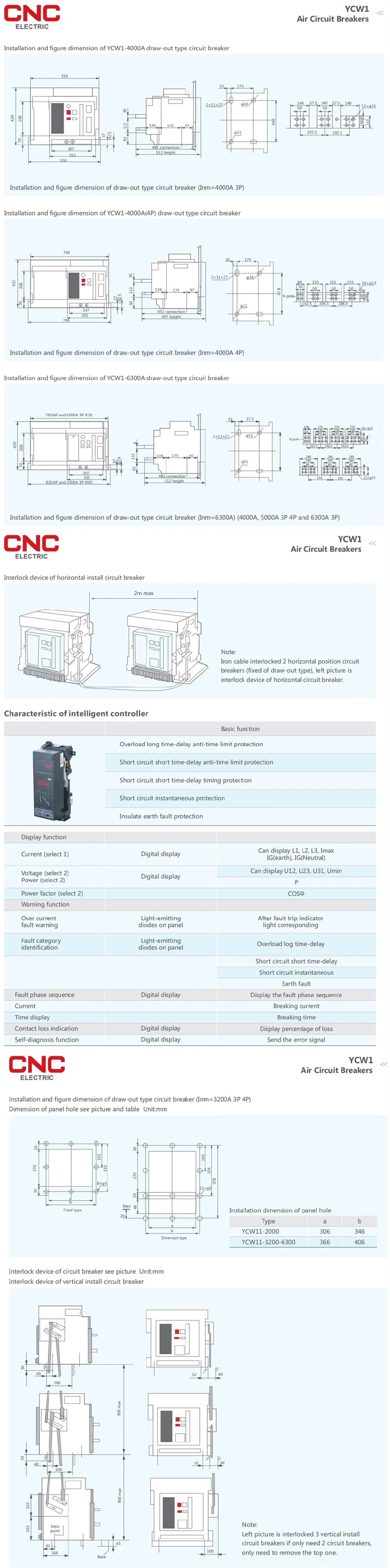 High Quality Ycw1-1000-3p/4p Intelligent Universal Air Circuit Breaker Acb