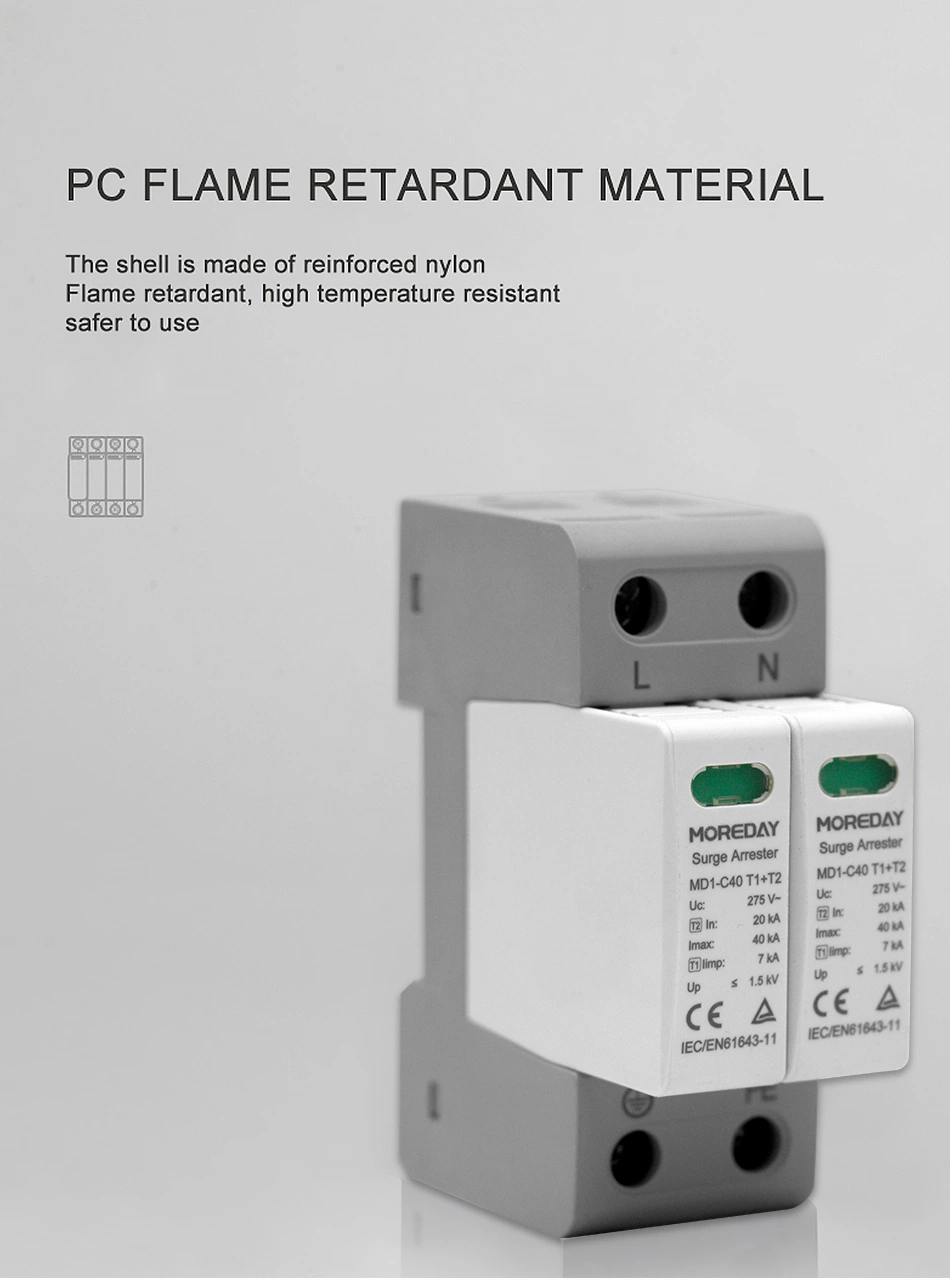 Factory Delivery Solar T1+T2 DC SPD 1000V 40ka PV Surge Protection Devices for Photovoltaic System