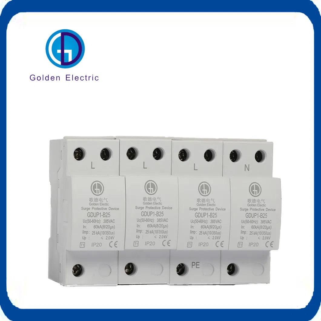 Solar House AC SPD 20ka- 40ka 2p 3p 4p Surge Protective Device for AC System Surge Protector SPD 275V 385V 420V T1+T2