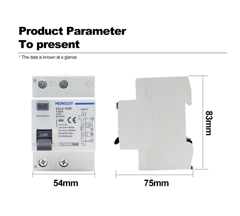 New Moreday Type B RCCB 63A 4 Pole ELCB Earth Leakage Circuit Breaker DC RCD 4p 40A 63A 30mA